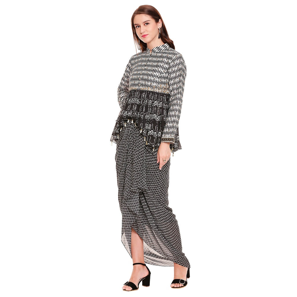 Soup by Sougat Paul Black Embroidered Drape Skirt With Top (Set of 2)