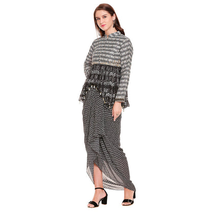 Soup by Sougat Paul Black Embroidered Drape Skirt With Top (Set of 2)