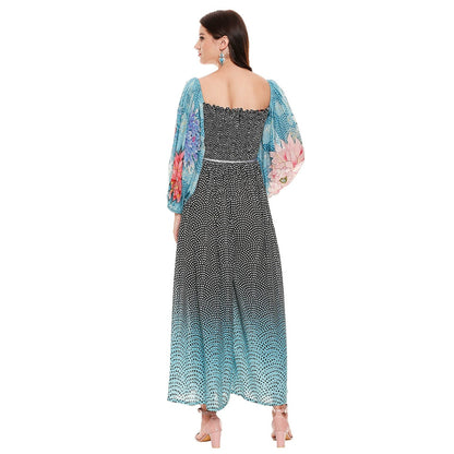 Soup by Sougat Paul Black Printed Crop Top With Jacket & Pant (Set of 3)