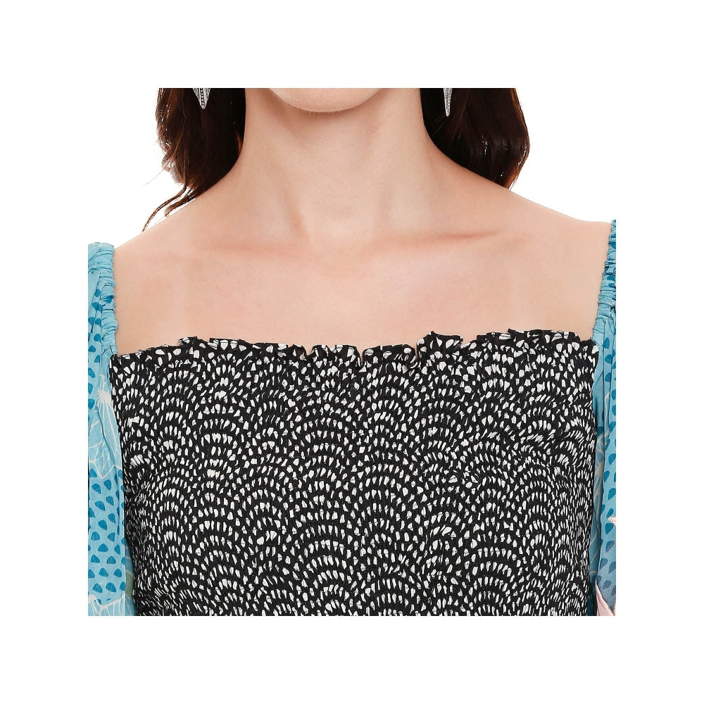 Soup by Sougat Paul Black Printed Crop Top With Jacket & Pant (Set of 3)