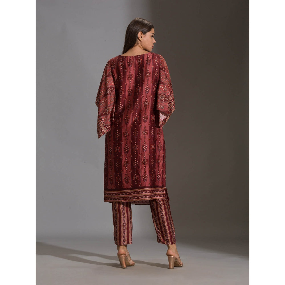 Soup By Sougat Paul Kurta With Side Slit And Bell Sleeves Paired With Printed Pants (Set of 2)