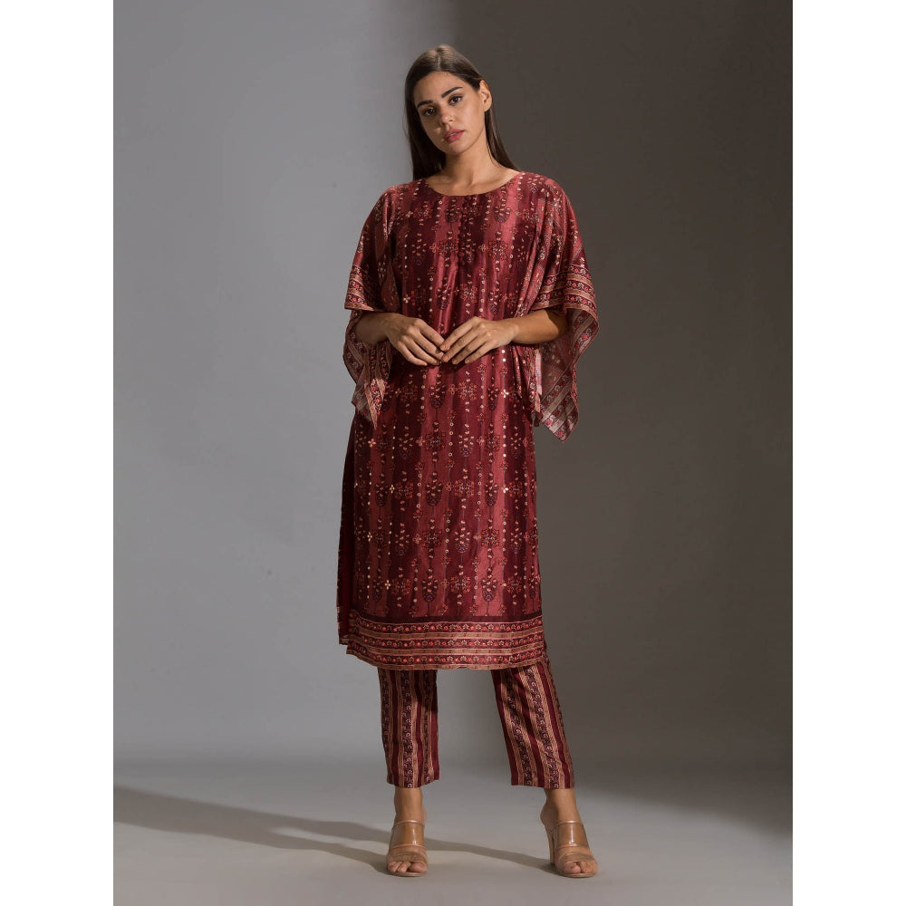 Soup By Sougat Paul Kurta With Side Slit And Bell Sleeves Paired With Printed Pants (Set of 2)