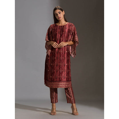 Soup By Sougat Paul Kurta With Side Slit And Bell Sleeves Paired With Printed Pants (Set of 2)