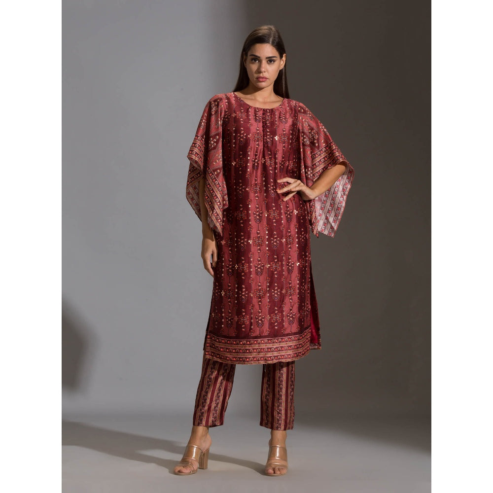 Soup By Sougat Paul Kurta With Side Slit And Bell Sleeves Paired With Printed Pants (Set of 2)
