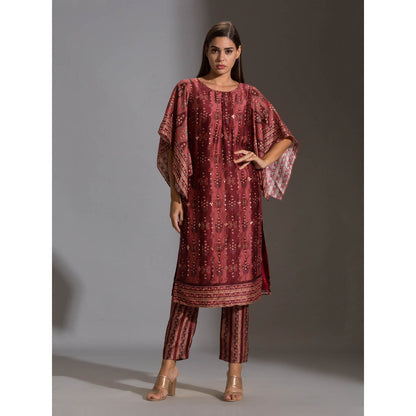 Soup By Sougat Paul Kurta With Side Slit And Bell Sleeves Paired With Printed Pants (Set of 2)