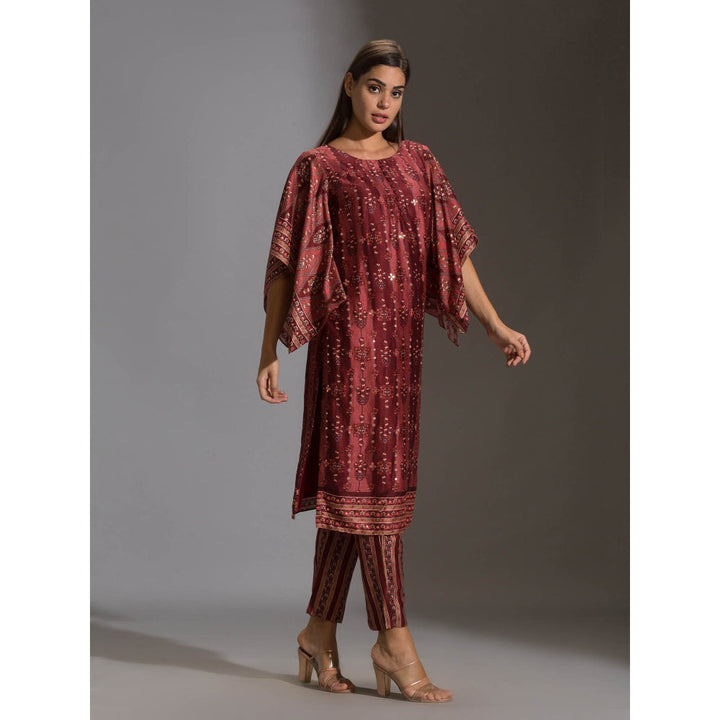Soup By Sougat Paul Kurta With Side Slit And Bell Sleeves Paired With Printed Pants (Set of 2)