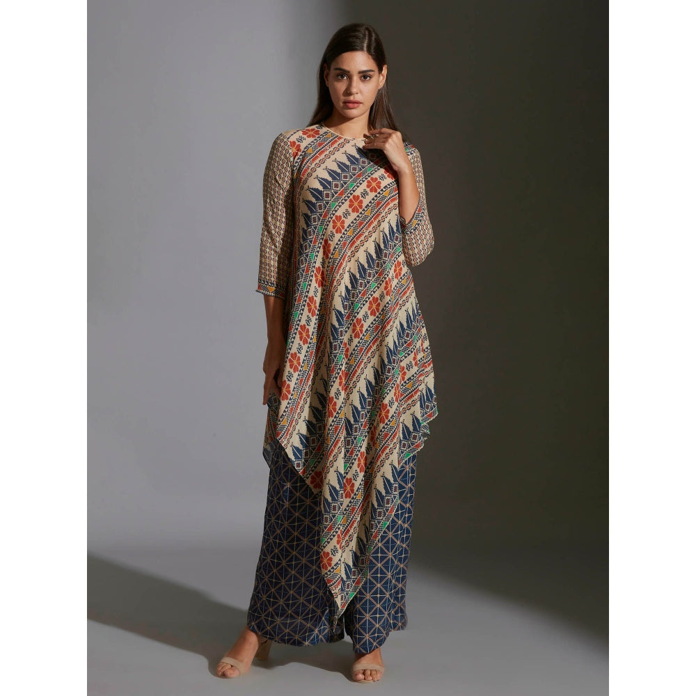Soup By Sougat Paul Asymetrical Printed Top With Printed Pants (Set of 2)