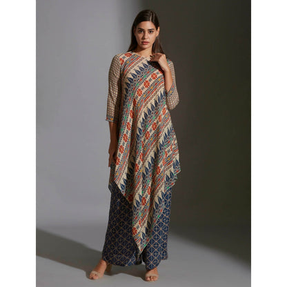 Soup By Sougat Paul Asymetrical Printed Top With Printed Pants (Set of 2)