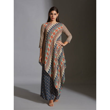 Soup By Sougat Paul Asymetrical Printed Top With Printed Pants (Set of 2)