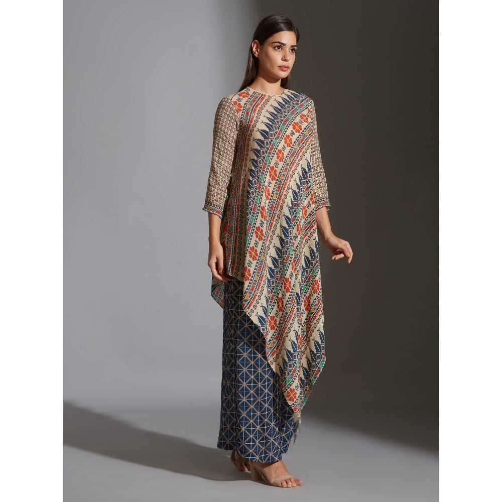 Soup By Sougat Paul Asymetrical Printed Top With Printed Pants (Set of 2)