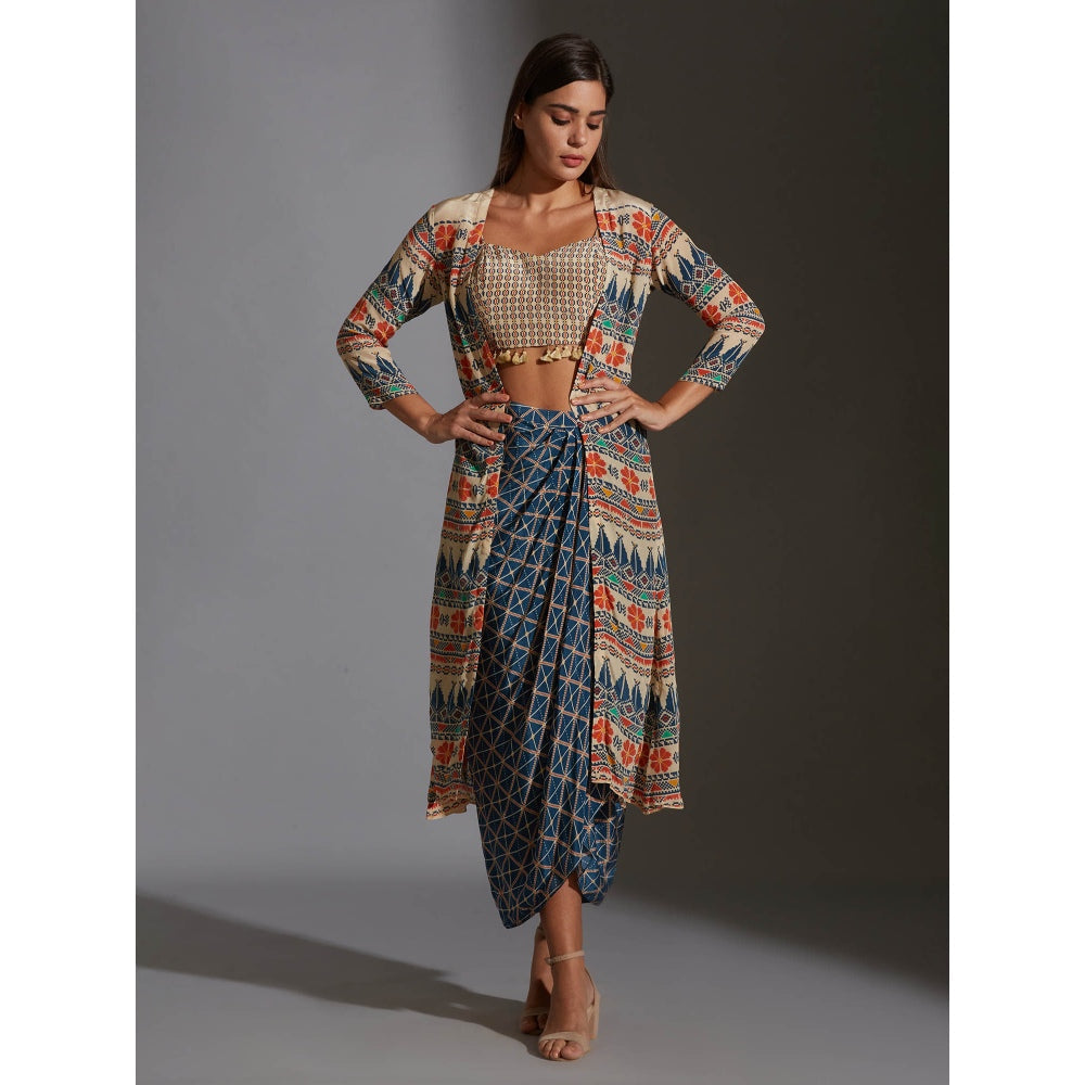 Soup By Sougat Paul Bustier With Tassel Detail With Dhoti Drape Skirt And Jacket (Set of 3)