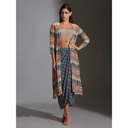 Soup By Sougat Paul Bustier With Tassel Detail With Dhoti Drape Skirt And Jacket (Set of 3)