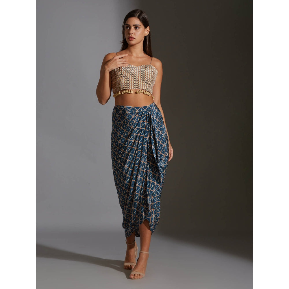 Soup By Sougat Paul Bustier With Tassel Detail With Dhoti Drape Skirt And Jacket (Set of 3)