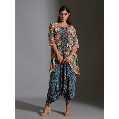 Soup By Sougat Paul Printed Dhoti Jumpsuit Paired With Printed Jacket And Tassel Details (Set of 2)