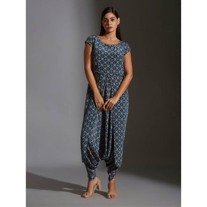 Soup By Sougat Paul Printed Dhoti Jumpsuit Paired With Printed Jacket And Tassel Details (Set of 2)