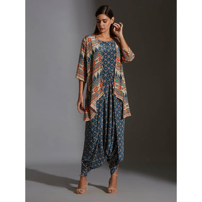 Soup By Sougat Paul Printed Dhoti Jumpsuit Paired With Printed Jacket And Tassel Details (Set of 2)