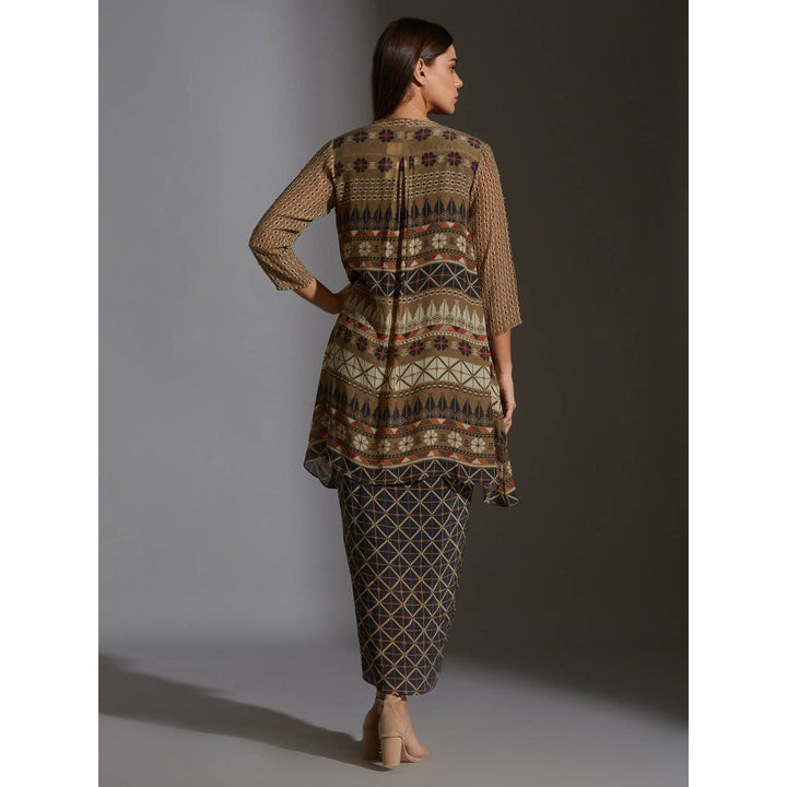 Soup By Sougat Paul Printed Dhoti Dress With Side Cuts Paired With Printed Jacket (Set of 2)