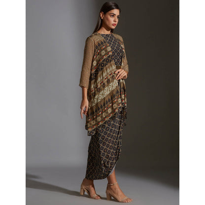 Soup By Sougat Paul Printed Dhoti Dress With Side Cuts Paired With Printed Jacket (Set of 2)