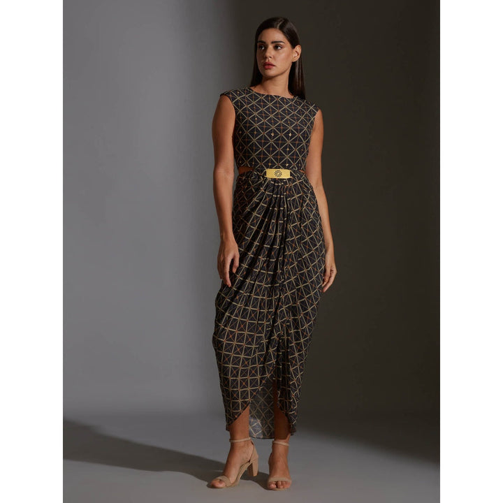 Soup By Sougat Paul Printed Dhoti Dress With Side Cuts Paired With Printed Jacket (Set of 2)