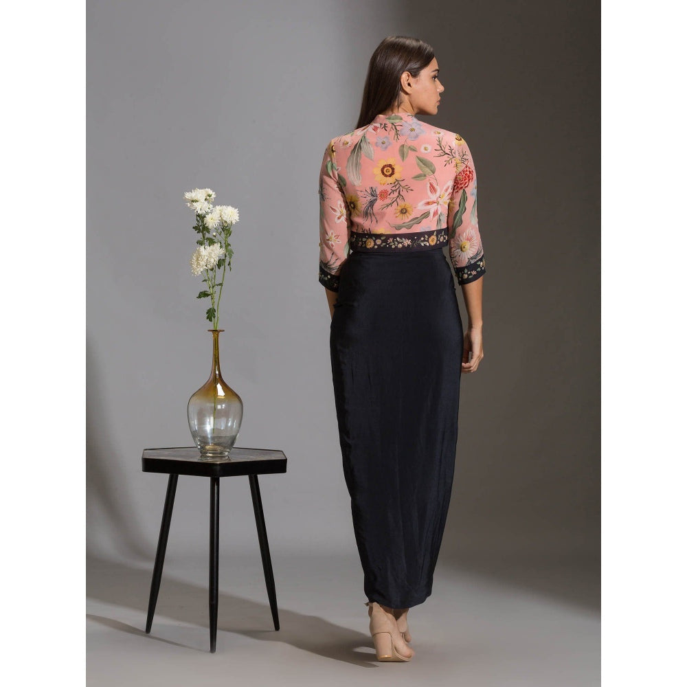 Soup By Sougat Paul Bomber Printed Jacket With Zipper With Drape Skirt (Set of 2)