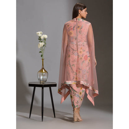 Soup By Sougat Paul Drape Dress With Side Cut Paired With Net Cape (Set of 2)