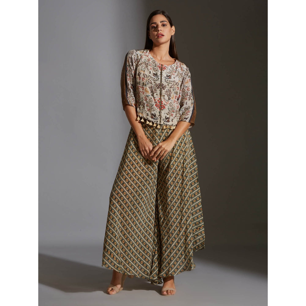 Soup By Sougat Paul Bomber Jacket With Zipper And Tassel Detail With High Low Pants (Set of 2)