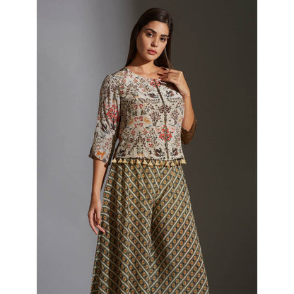 Soup By Sougat Paul Bomber Jacket With Zipper And Tassel Detail With High Low Pants (Set of 2)