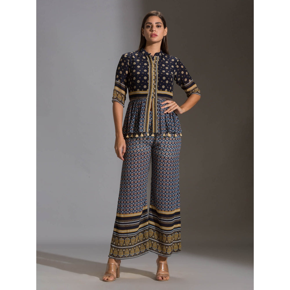 Soup By Sougat Paul Printed Peplum Top With Potli Buttons Paired With Printed Pants(Set of 2)