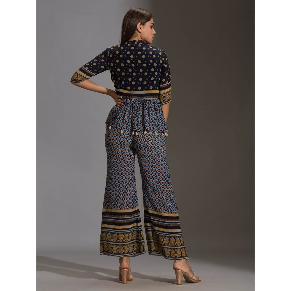Soup By Sougat Paul Printed Peplum Top With Potli Buttons Paired With Printed Pants(Set of 2)