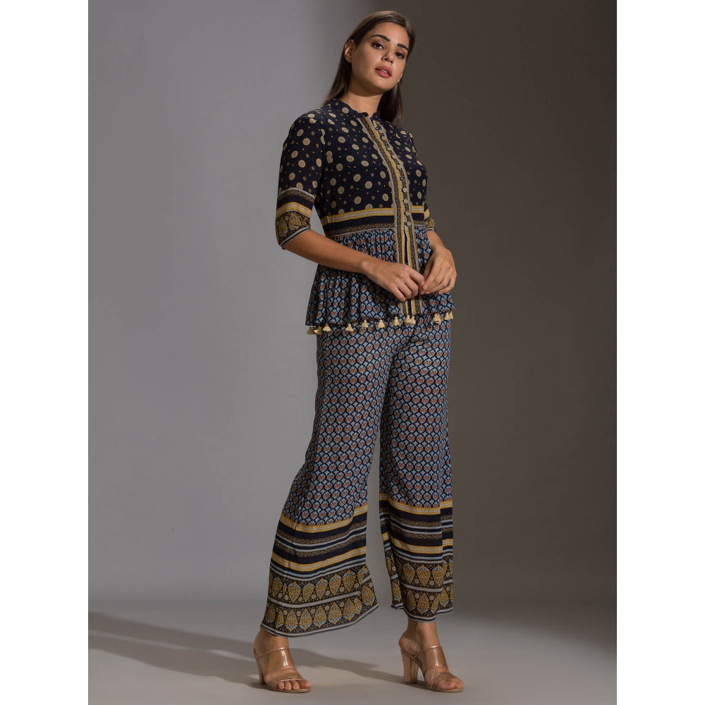 Soup By Sougat Paul Printed Peplum Top With Potli Buttons Paired With Printed Pants(Set of 2)
