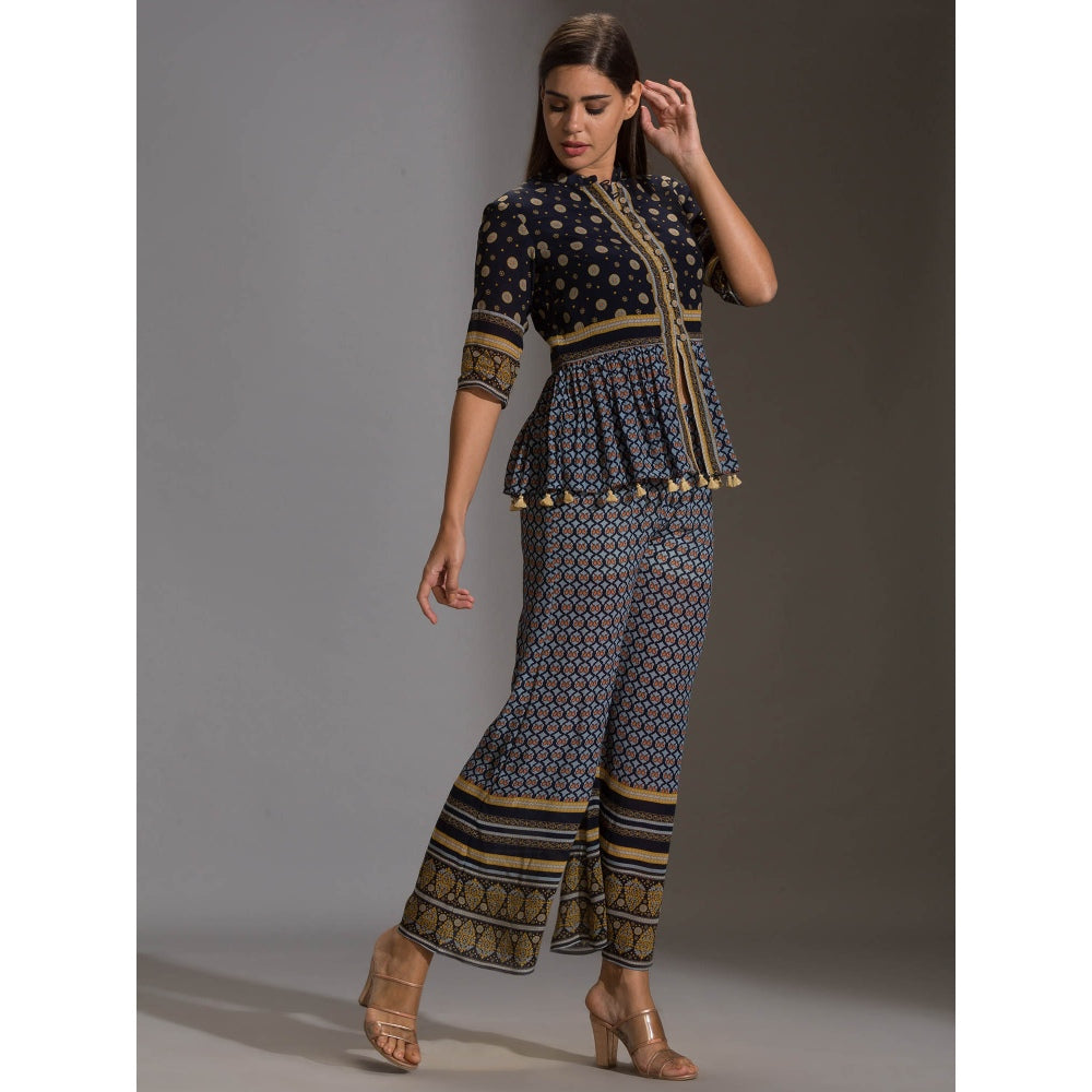 Soup By Sougat Paul Printed Peplum Top With Potli Buttons Paired With Printed Pants(Set of 2)