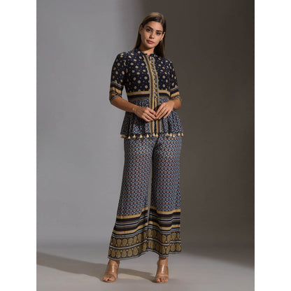 Soup By Sougat Paul Printed Peplum Top With Potli Buttons Paired With Printed Pants(Set of 2)