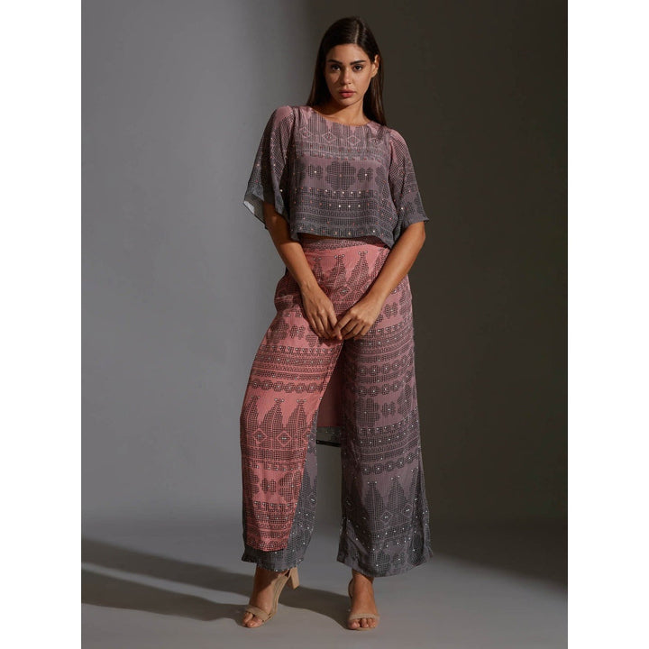 Soup By Sougat Paul Printed Short Top With Bell Sleeves Paired With Flap Pants (Set of 2)