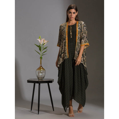 Soup By Sougat Paul Printed Dhoti Jumpsuit With Tassel Detail Paired With Sequence Jacket(Set of 2)