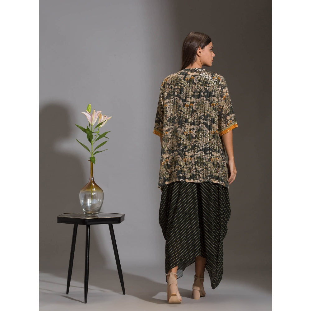 Soup By Sougat Paul Printed Dhoti Jumpsuit With Tassel Detail Paired With Sequence Jacket(Set of 2)
