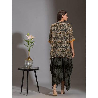 Soup By Sougat Paul Printed Dhoti Jumpsuit With Tassel Detail Paired With Sequence Jacket(Set of 2)