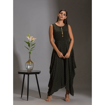 Soup By Sougat Paul Printed Dhoti Jumpsuit With Tassel Detail Paired With Sequence Jacket(Set of 2)