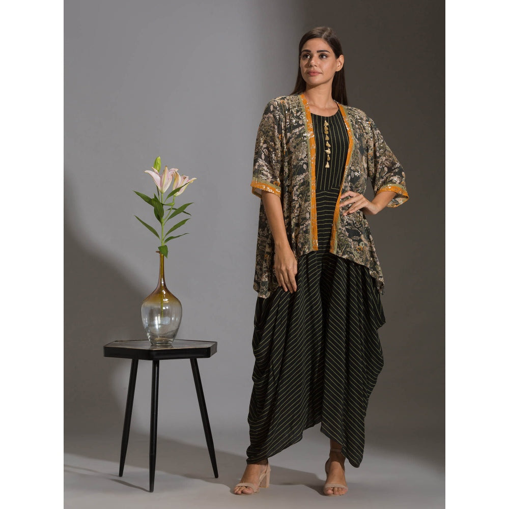Soup By Sougat Paul Printed Dhoti Jumpsuit With Tassel Detail Paired With Sequence Jacket(Set of 2)