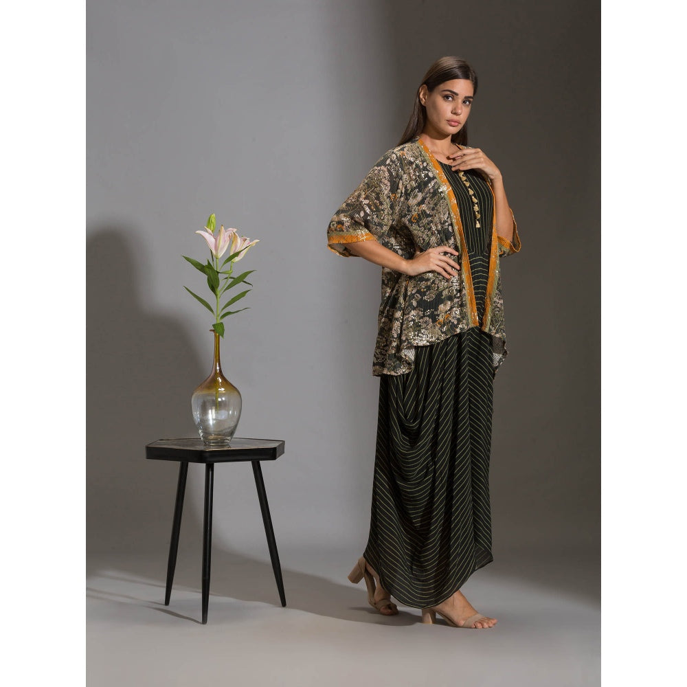 Soup By Sougat Paul Printed Dhoti Jumpsuit With Tassel Detail Paired With Sequence Jacket(Set of 2)