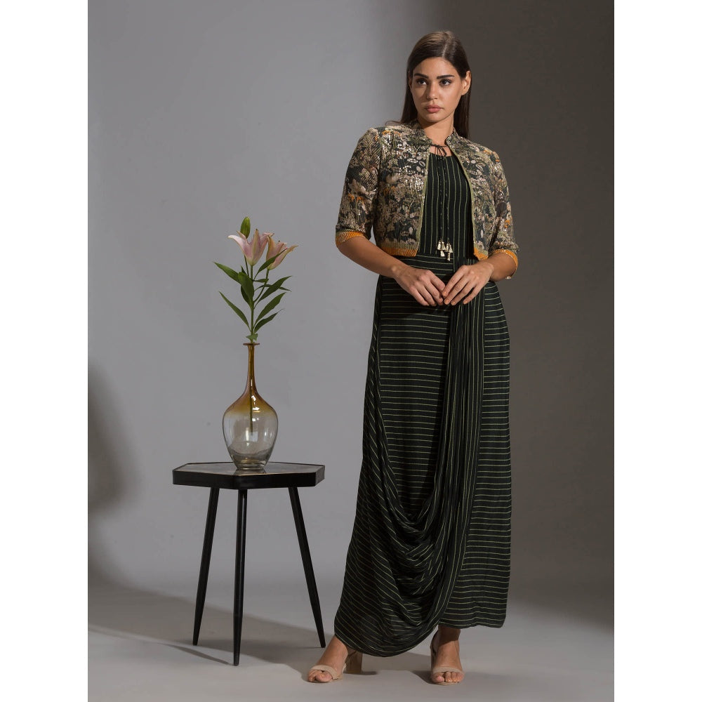 Soup By Sougat Paul Printed Drape Dress With Bomber Jacket (Set of 2)