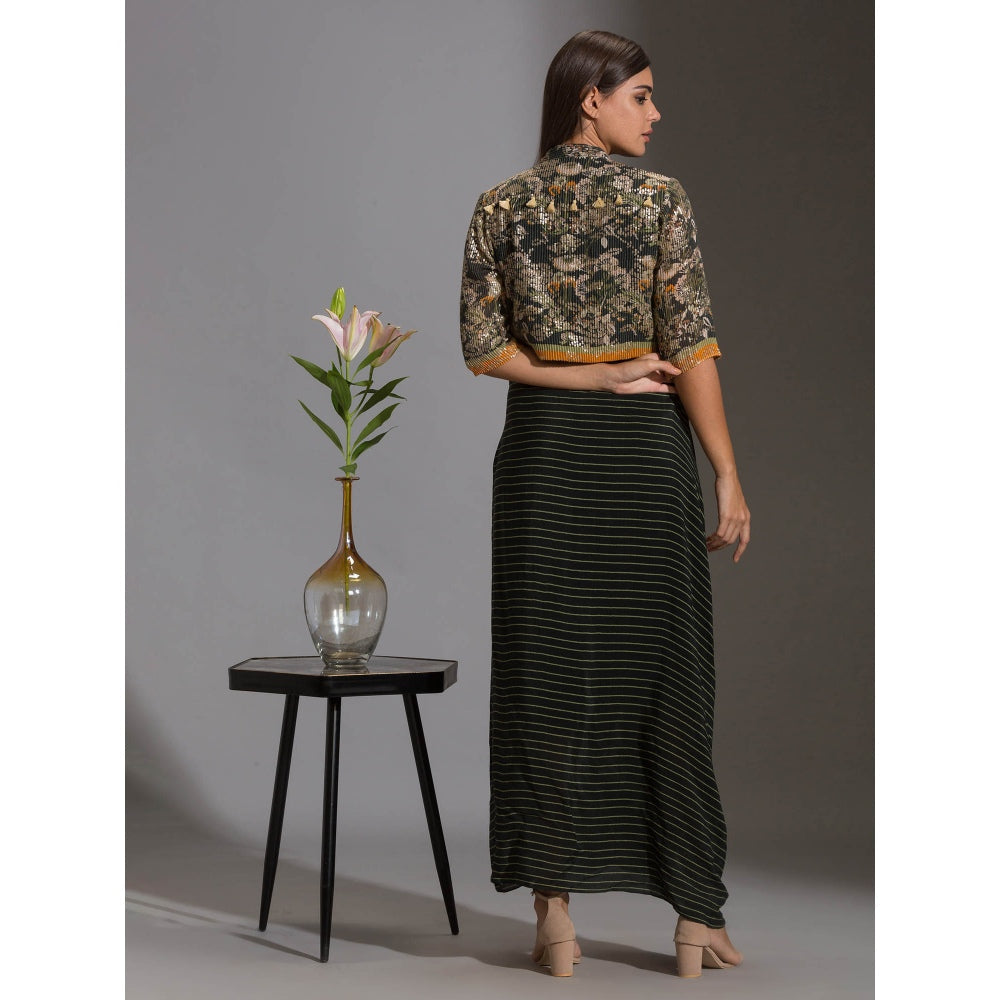 Soup By Sougat Paul Printed Drape Dress With Bomber Jacket (Set of 2)