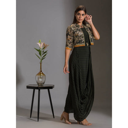 Soup By Sougat Paul Printed Drape Dress With Bomber Jacket (Set of 2)