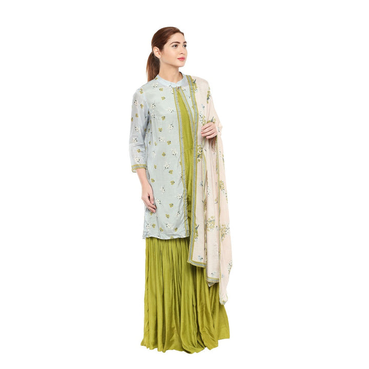 Soup by Sougat Paul Solid Sharara Style Jumpsuit & Jacket With Dupatta-Customisable (Set of 3)