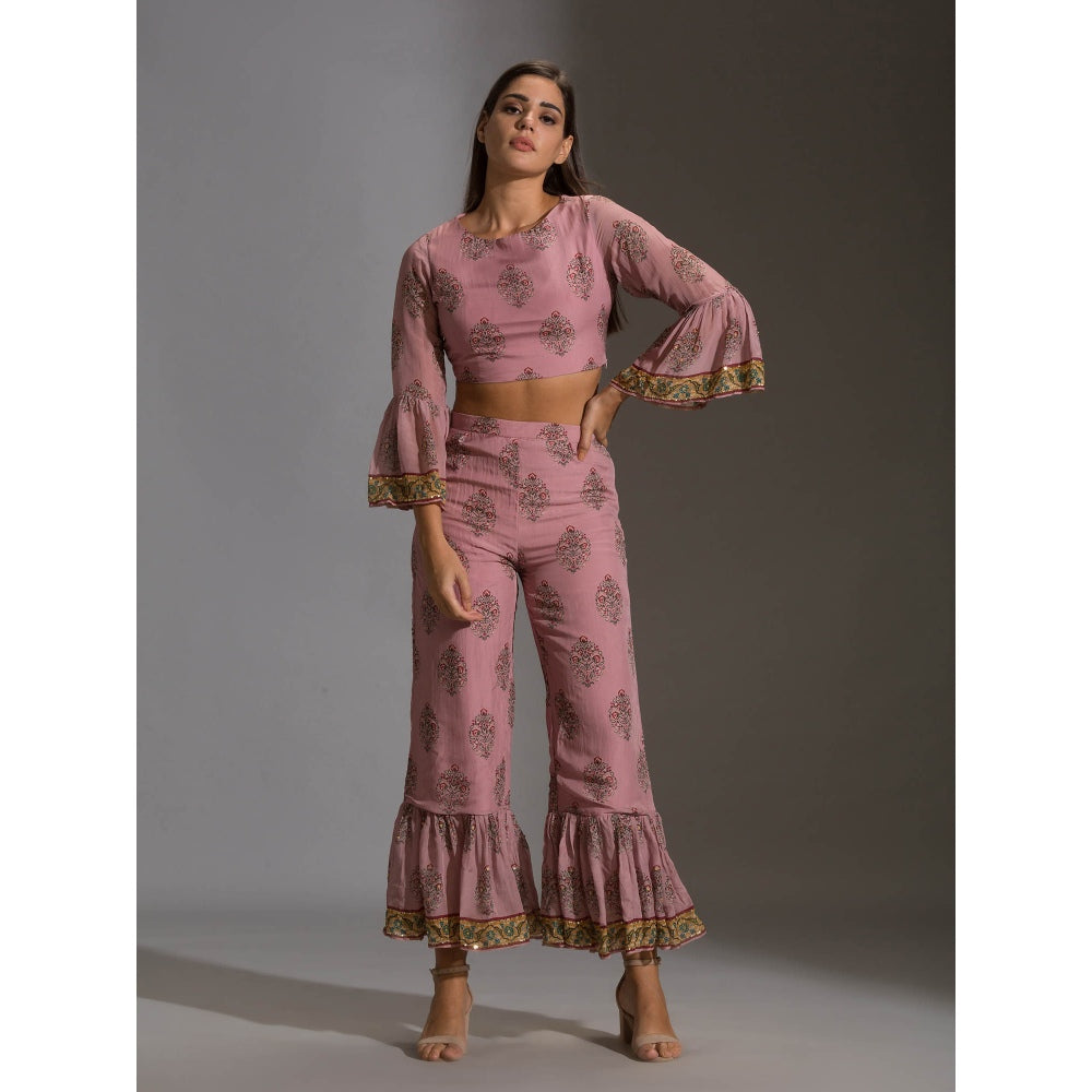 Soup By Sougat Paul Crop Top of With Flared Sleeves With Bottom And Crop Jacket (Set of 3)