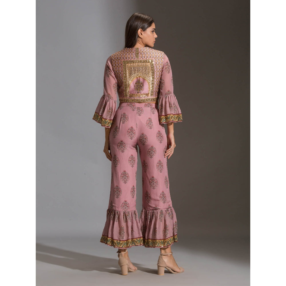 Soup By Sougat Paul Crop Top of With Flared Sleeves With Bottom And Crop Jacket (Set of 3)