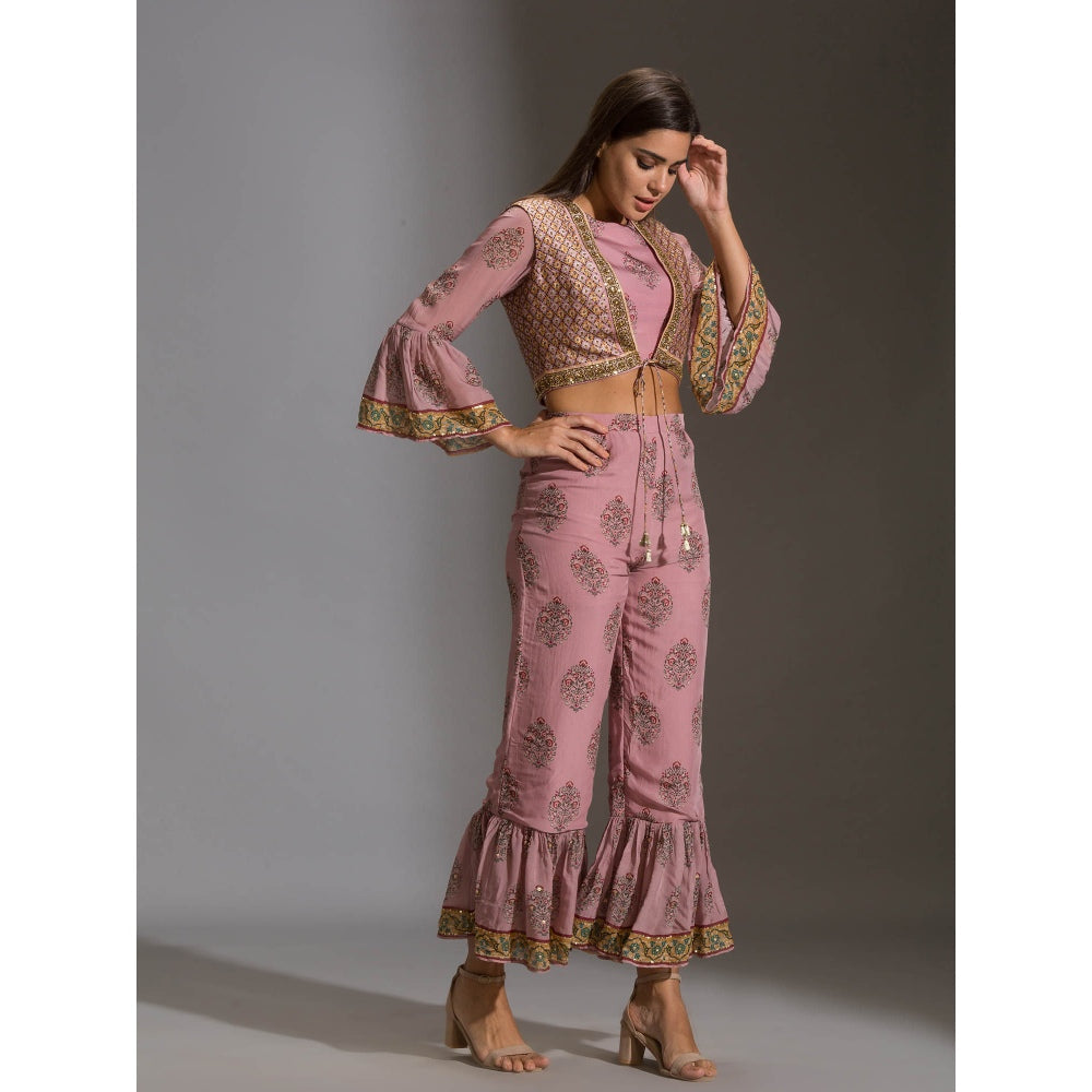 Soup By Sougat Paul Crop Top of With Flared Sleeves With Bottom And Crop Jacket (Set of 3)