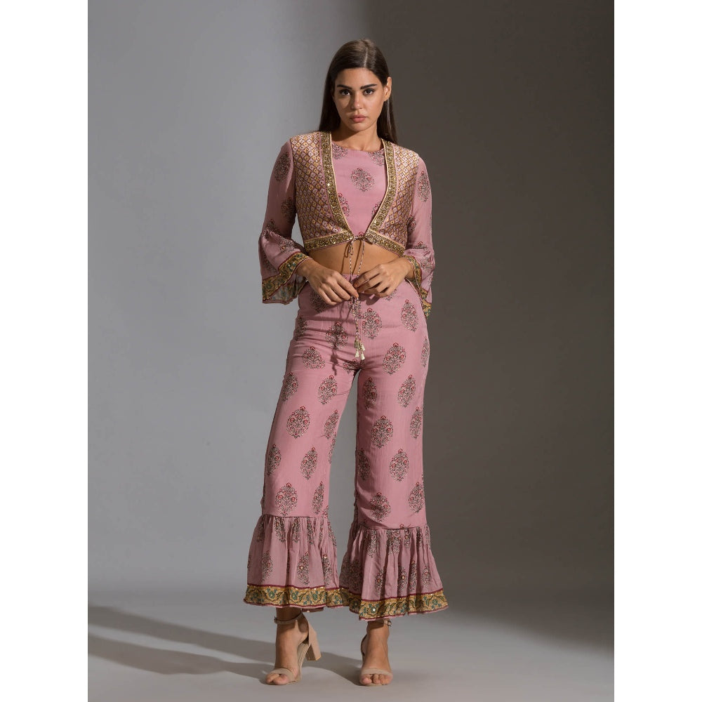 Soup By Sougat Paul Crop Top of With Flared Sleeves With Bottom And Crop Jacket (Set of 3)