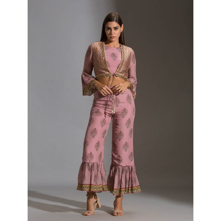 Soup By Sougat Paul Crop Top of With Flared Sleeves WithBottom And Crop Jacket (Set of 3)