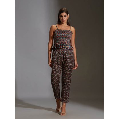 Soup By Sougat Paul Rushed Top Paired With Narrow Bottom Pants And Chiffon Jacket (Set of 3)