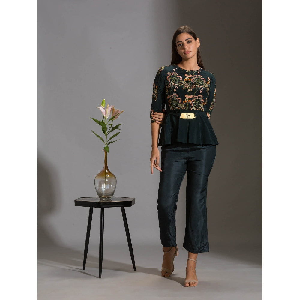 Soup By Sougat Paul Printed Sequence Peplum Top Paired With Pants (Set of 2)